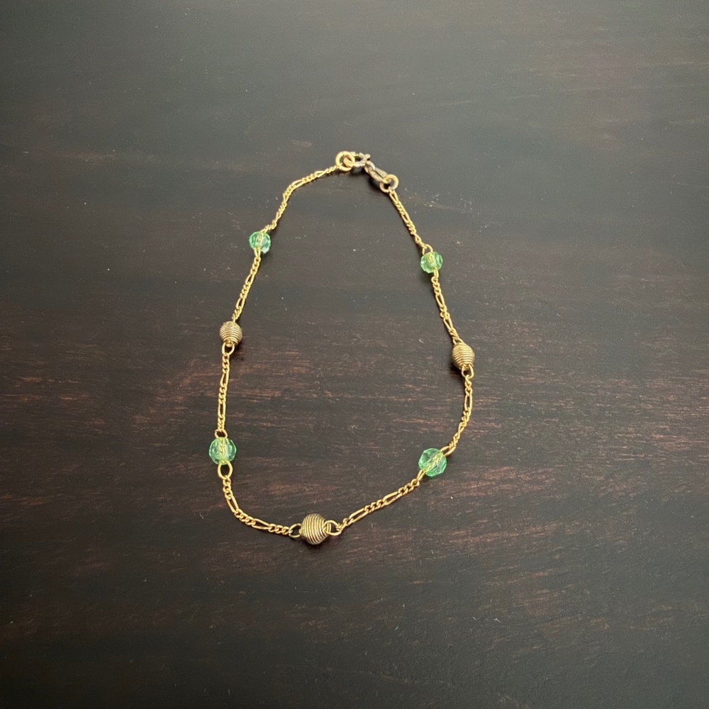 Peridot Link Bracelet Anklet Italy Gold Plated Over 925 Sterling Silver 8.75"